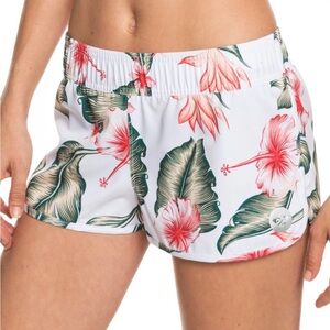 Roxy Women's Floral Athletic Shorts - White and Green